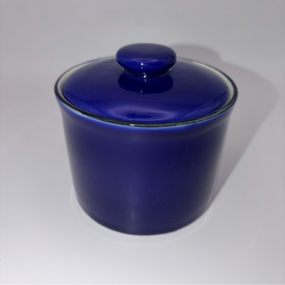Vintage Cobalt Blue Stoneware Tea Cups Set w Sugar Bowl & Creamer - Picture 6 of 16